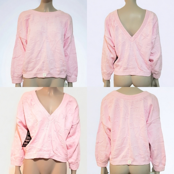 Vintage Objects D'Art Womens L Reversible Sweater Crop Oversized Knit Pink Top - Picture 1 of 15